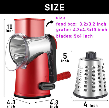 4 in 1 Large Rotary Cheese Grater Hand Crank (Red Black 4 Graters)8
