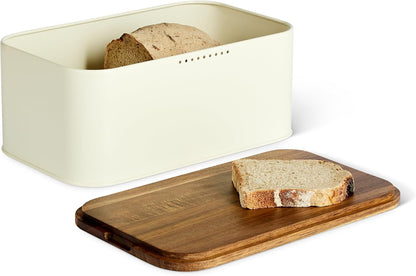 Carbon Steel Bread Box with Acacia Wood Lid, Lid Doubles as Cutting Board, 11.9 X 7.1 X 5.2 In1