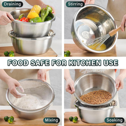 304 Stainless Steel Colander 2QT Microporous Colander & Mixing Bowl for Kitchen Cooking,Rice Strainer with Washing Bowl for Pasta Straining,Fruit Washing,Vegetable Draining(2Pcs)3