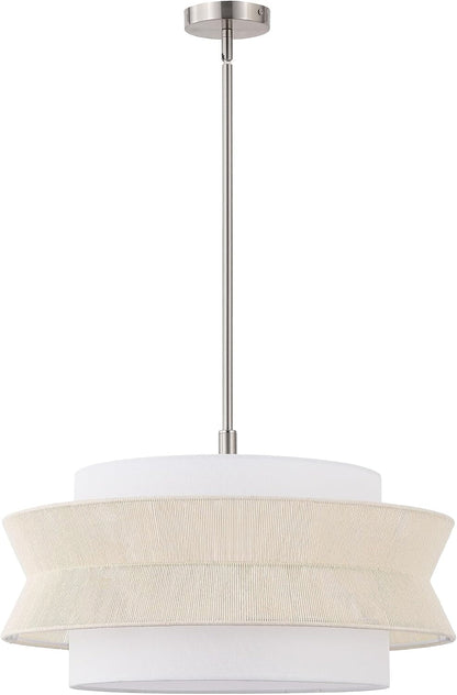 24 in 5-Light Drum Chandelier, Modern Farmhouse Hanging Light with Dual-Layer Woven Rope & Fabric Shade, Brushed Nickel Pendant Light, Adjustable for Dining Room, Kitchen Island, Entryway1