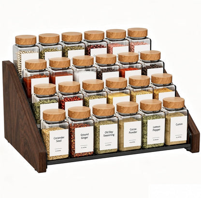 4-Tier Spice Organization for Cabinet, Adjustable Depth Spice Holder for Countertop, Cupboard, Pantry, Seasoning Organizer, Wood & Solid Metal1