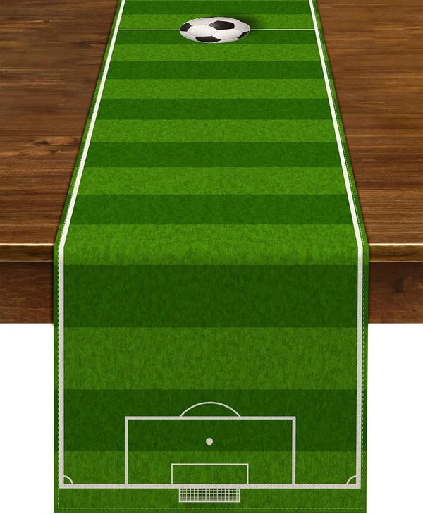 Linen Soccer Table Runner Sport Table Decoration Boy Soccer Birthday Party Supplies for Farmhouse Rustic Vintage Table Cover Home Kitchen Dining Room (13" X 72")1
