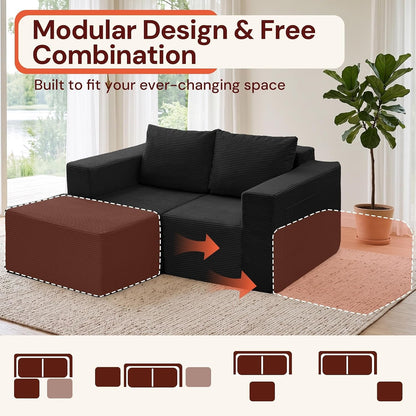 Sectional Couches for Living Room, Boneless Couch with Ottoman, Comfy Fluffy Cloud Couch with Deep Seat, Modular Sectional Sofa with Side Pockets, No Assembly L Shaped Couch, Corduroy7