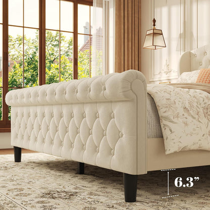 Queen Platform Bed Frame, Velvet Upholstered Sleigh Bed with Wingback Tufted Headboard and Footboard, Noise-Free Design, Easy Assembly, No Box Spring Needed, Light Beige5