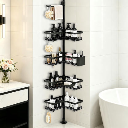 Black Corner Shower Caddy Tension Pole 4-Tier Shower Organizer5