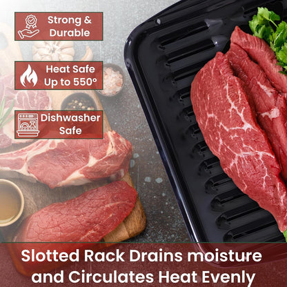 Broiler Pan for Oven Nonstick 16.75” X 13” Porcelain Nonstick Coated - Broiling Pan for Oven Withstands Heat up to 550° F - Heavy Duty Broil Pans and Rack Circulates Heat and Drains Fat (Black)2