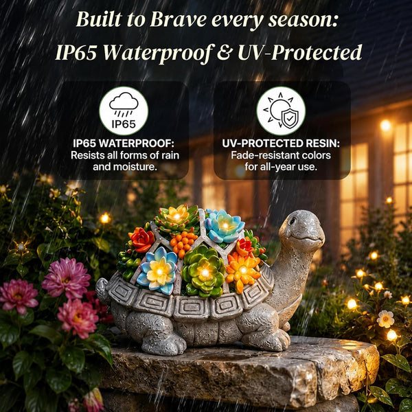 Solar Turtle Garden Statue - Succulent & 7 LED Lights, Outdoor Decor6