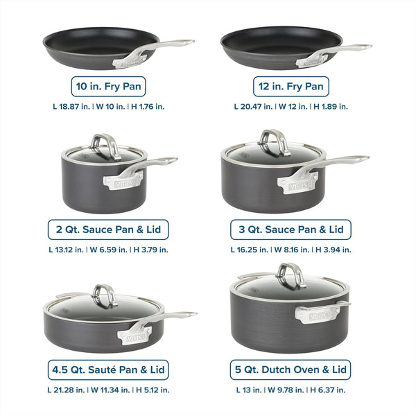 Viking Pots and Pans Set Non Stick, 10 Piece Hard Anodized Kitchen Cookware with Glass Lids, Black4