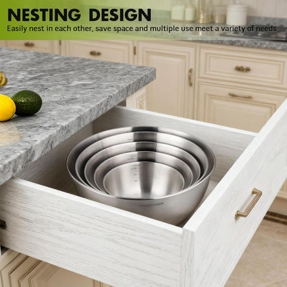 Stainless Steel Mixing Bowls Set of 5 (5.2/3.7/2.1/1.3/0.8 Qt)7