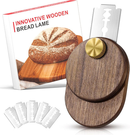 Upgraded UFO Bread Lame Dough Scoring Tool,Magnetic Sourdough Scoring Tool,Black Walnut Bread Lame Cutter Scoring Knife for Bread Baking Includes 5 Replaceable Razor Blades for Bread Baking1