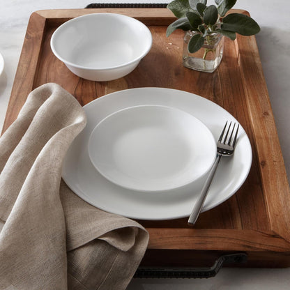 Vitrelle 18-Piece Service for 6 Dinnerware Set Triple Layer Glass and Chip Resistant, Lightweight round Plates and Bowls Set, Winter Frost White2