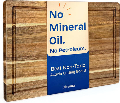 Non-Toxic Acacia Wood Cutting Board, Mineral Oil & Plastic Free, 16X11 in | Petroleum & BPA Free. Fsc-Certified Wood. Knife-Friendly Surface. Beeswax, Flaxseed & Lemon Oil Finish.1