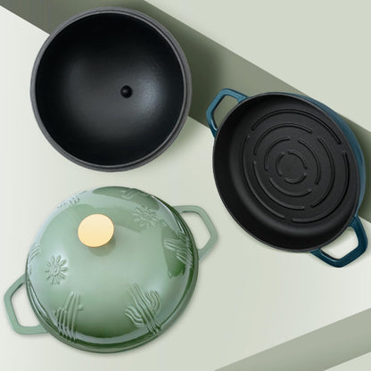 Bread Oven Cast Iron Bread Dutch Oven with Cloche Lid for Bread Baking Darkcyan Enameled Cast Iron Bread Oven with Dome Lid for Sourdough, 9.8 Inches6
