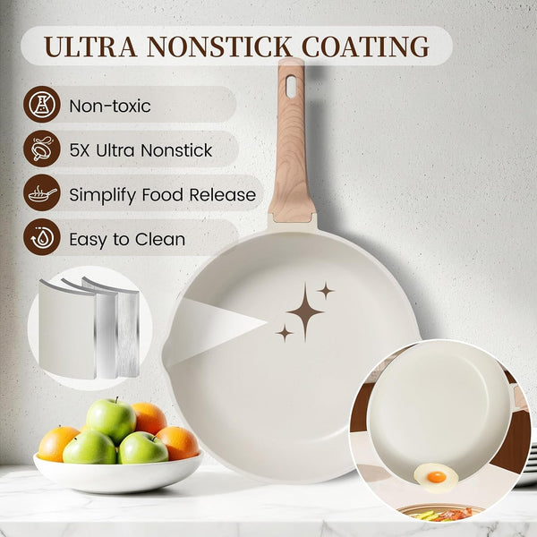 16Pcs Ceramic Pots and Pans Set Non Stick, Includes a 9.5" Grill Pan, Induction Kitchen Cookware Sets, White Nonstick RV Kitchen Camping Cooking Sets Stackable (PTFE, PFOS, PFOA Free)2