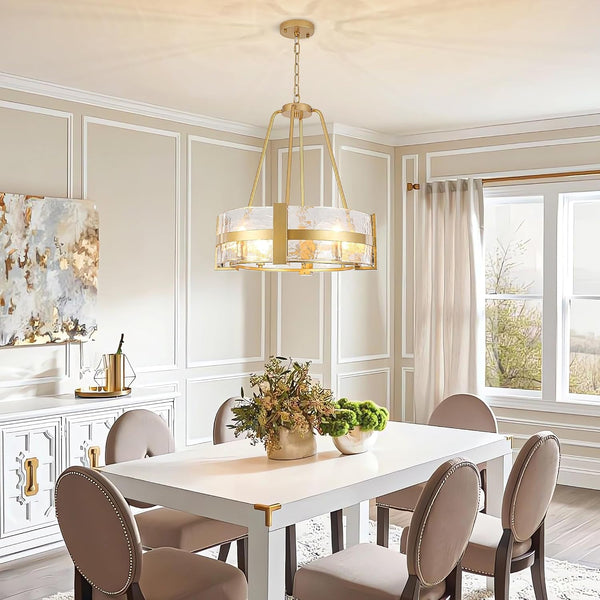 20.5" Gold Glass Dining Room Chandeliers Modern, Farmhouse Drum Chandelier2