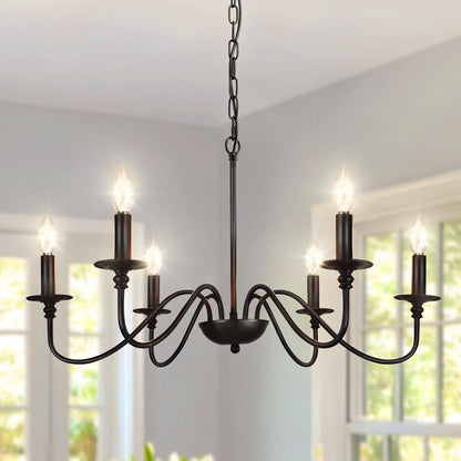 Farmhouse Chandelier for Dining Room: 6-Light Black Industrial Kitchen Island Pendant Light Fixture - Rustic Candle Chandeliers Vintage Modern Hanging Lamp for Bedroom Foyer Bulbs NOT Included1