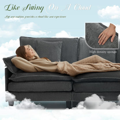 106" L Shaped Modular Sectional Cloud Couch, Comfy Modern Sofa with Ottoman, 4-Seat Deep Seat Sofa with Pillows for Living Room, Bedroom and Apartment, Modular Sofa, Grey3
