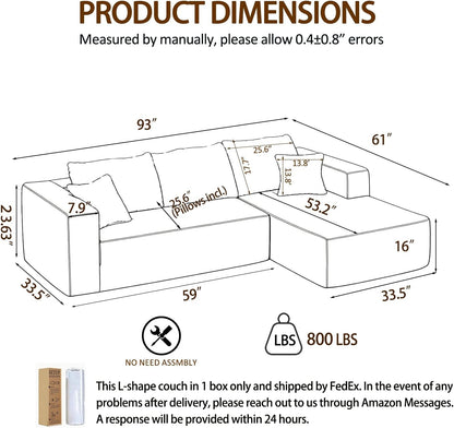 93" Boneless Couch, Modular Sectional Sofa for Living Room - Grey2