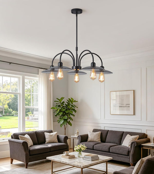 Black Farmhouse Chandelier, Glass Hanging Light Fixture for Dining Room6