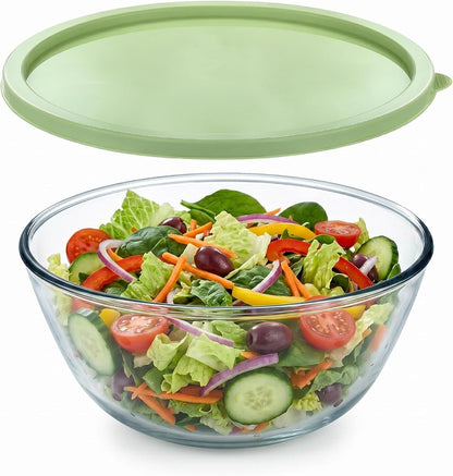 Large Glass Mixing Bowl with Lid - Large Glass Bowl for Salad, Serving, & Baking - Airtight Food Storage Container with Bpa-Free Green Lid, Microwave Safe1