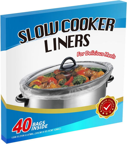 40×Slow Cooker Liners, Large Pot Liner Disposable Cooking Bags, Fit 3QT to 8QT for Slow Cooker, Pot, Suitable for Oval & round Pots 13"X 21" /Bag1