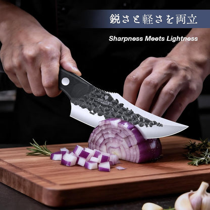 8 PCS Butcher Knife Set, Japanese Kitchen Chef Knife Set | Hand Forged Knife Set with Leather Roll Bag, Sharp Meat Cleaver Knife for Kitchen & Hunting & Camping & BBQ, Gifts for Men8
