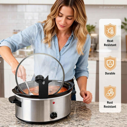 Slow Cooker Pot Lid Holder - 2Pcs Sturdy Lid Rack Designed for Oval & round | Drip-Back Channel Keeps Counter Dry, Hands-Free, Anti-Slip, Rust-Proof Steel, Quick-Clean, Compact, No-Wobble7