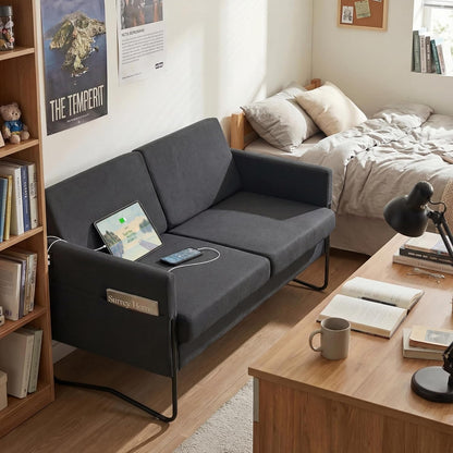 51" Small Black Loveseat Sofa with USB Ports, Mini Couch for Living Room3