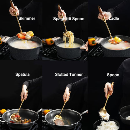 Gold Kitchen Utensils Set Stainless Steel 9 PCS with Wooden Handle2