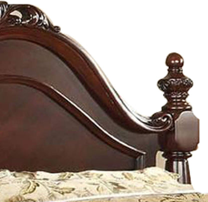 Traditional Style Eastern King Wooden Bed with Floral Carvings, Brown6