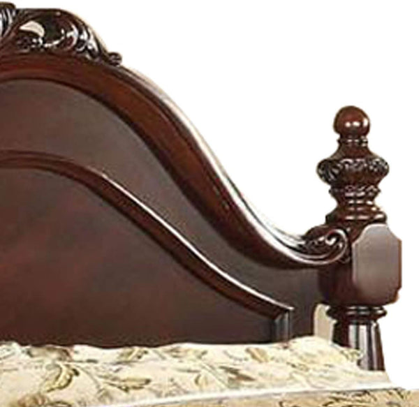 Traditional Style Eastern King Wooden Bed with Floral Carvings, Brown6