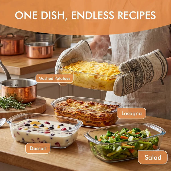2-Pack LARGE 7.6 Cups/1800 ML/1.9 Qt Glass Loaf Pan, Microwave and Oven Safe - Loaf Pans for Food Storage Container, Bakeware for Bread, Lasagna, Potatoes, Meal Prep, Airtight Lid7