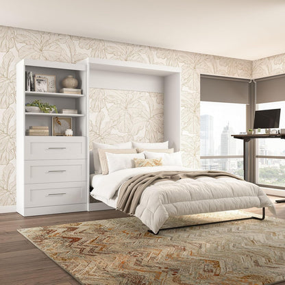 Queen Murphy Bed & Shelving with Drawers, White, Pur, 101W2