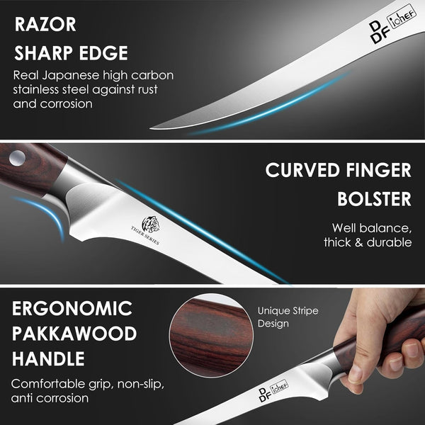 7" Fillet Knife, High-Carbon Stainless Steel Boning Knife, Pakkawood Handle3