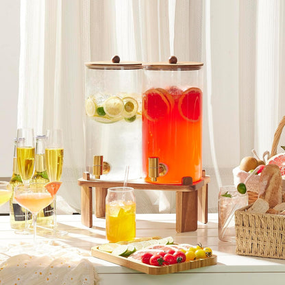 1.5 Gallon Drink Dispenser: 2P Glass Dispenser W/Wood Stand | 6L Large Capacity-Stainless Steel Spigot-Beverage Container for Lemonade/Juice/Sun Tea-Ideal for Home Gatherings&Party Drink7