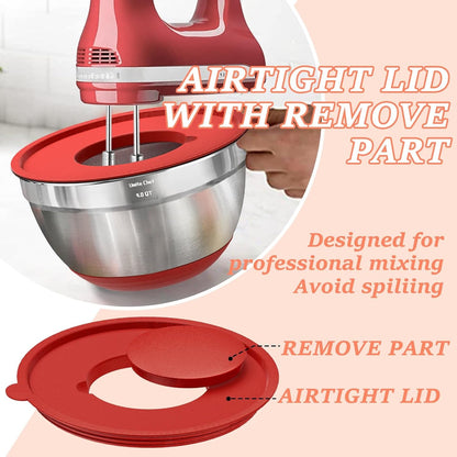 Mixing Bowls with Airtight Lids Set, 8PCS Stainless Steel Nesting Bowls Set, 3 Grater Attachments & Non-Slip Bottoms, Size 5, 4, 3.5, 2, 1.5QT for Baking & Mixing(Colorful)7