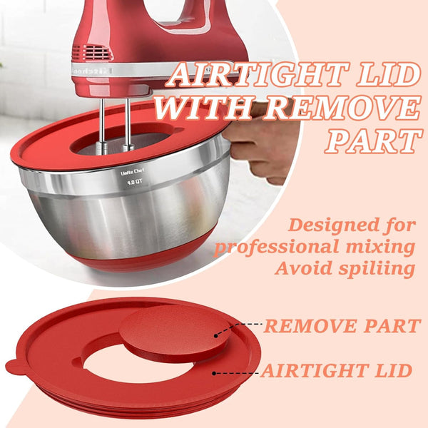 Mixing Bowls with Airtight Lids Set, 8PCS Stainless Steel Nesting Bowls Set, 3 Grater Attachments & Non-Slip Bottoms, Size 5, 4, 3.5, 2, 1.5QT for Baking & Mixing(Colorful)7