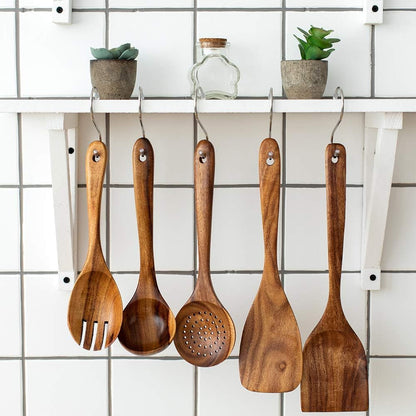 Premium 5 Pcs Wooden Spoons for Cooking, Wood Kitchen Spatula Utensils Set5