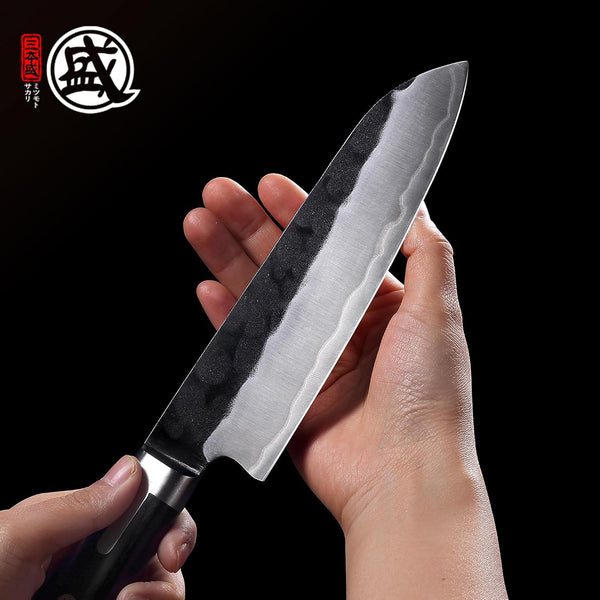 7 Inch Santoku Chef Knife, S301 Triple Clad, Hammered7