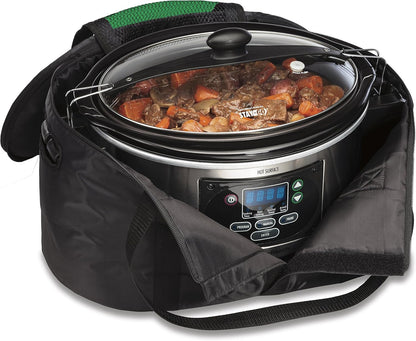 7-Quart Programmable Slow Cooker with Flexible Easy Programming, Dishwasher-Safe Crock & Lid, Silver (33473) & Travel Case & Carrier Insulated Bag (33002),Black6