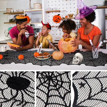 Halloween Table Runner, Black Lace Spider Web Table Runners for Halloween Decor/Party Dinner Table Decoration 18 X 72Inch3