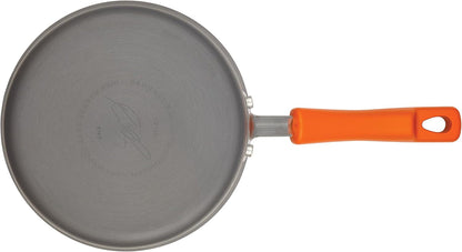 Brights Hard-Anodized Aluminum Nonstick Cookware Set with Glass Lids, 10-Piece Pot and Pan Set, Gray with Orange Handles11