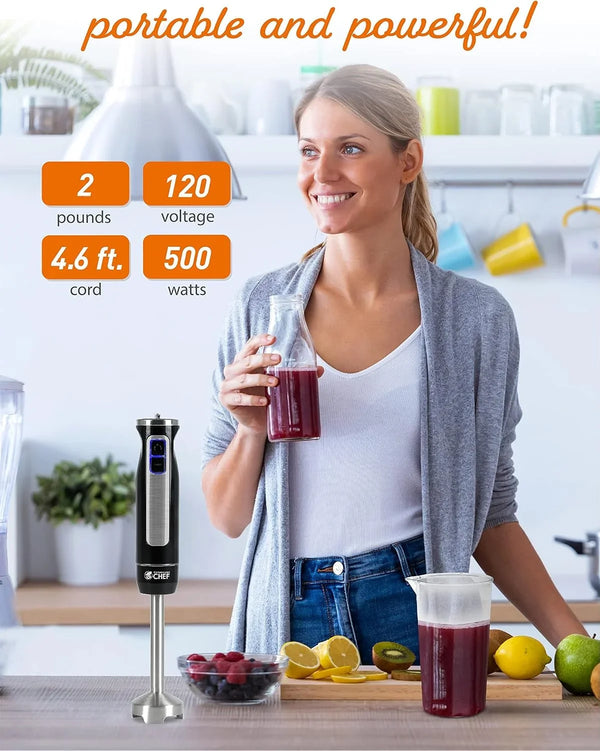 Multi-Purpose Immersion Hand Blender, 500 Watts, CHIB50B | Detachable Stainless Steel Blending Stick, Includes 600 Ml Beaker, Milk Frother & Whisk Attachments4