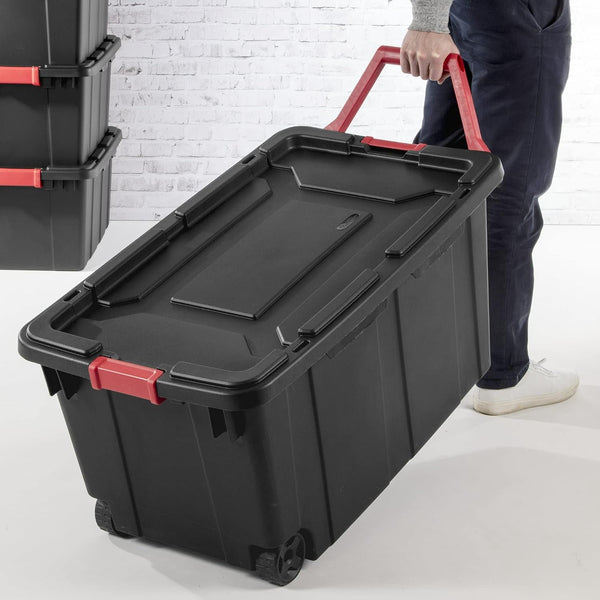 40 Gallon Wheeled Industrial Tote Plastic Black Set of 2 Plastic Storage Boxes Bins Containers Home5