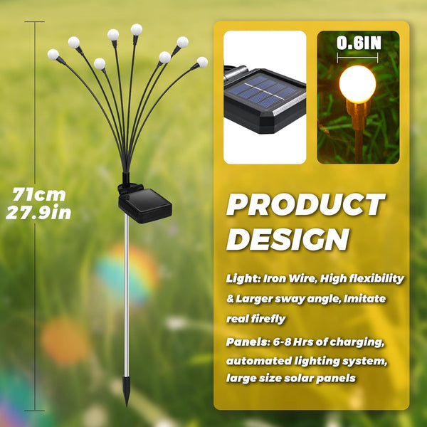 Solar Lights Outdoor-8Pack 64Leds Solar Garden Firefly Lights Outside,Solar Powered Light Outdoor and Garden Decorative IP65 Waterproof,Yard Patio Pathway Decor,Gardening Gifts for Women,Warm White4