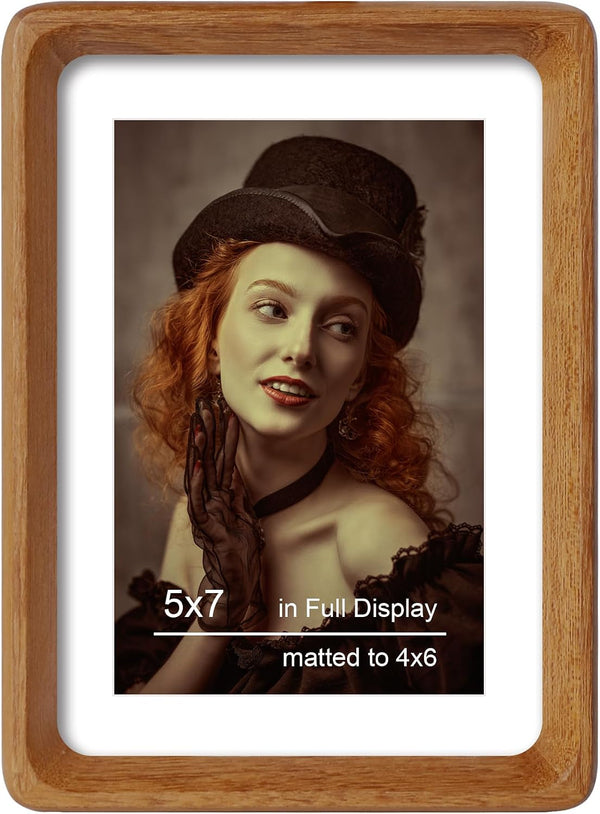 5X7 Picture Frame Natural Teak Wood with Mat for 4X6, Original Natural Solid Wood 5 by 7 Photo Frames with Tempered Glass Cover for Wall and Tabletop Display1