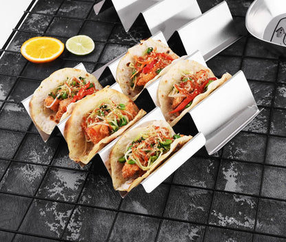 Taco Holders 4 Packs - Stainless Steel Taco Stand Rack Tray Style, Oven Safe for Baking, Dishwasher and Grill Safe7