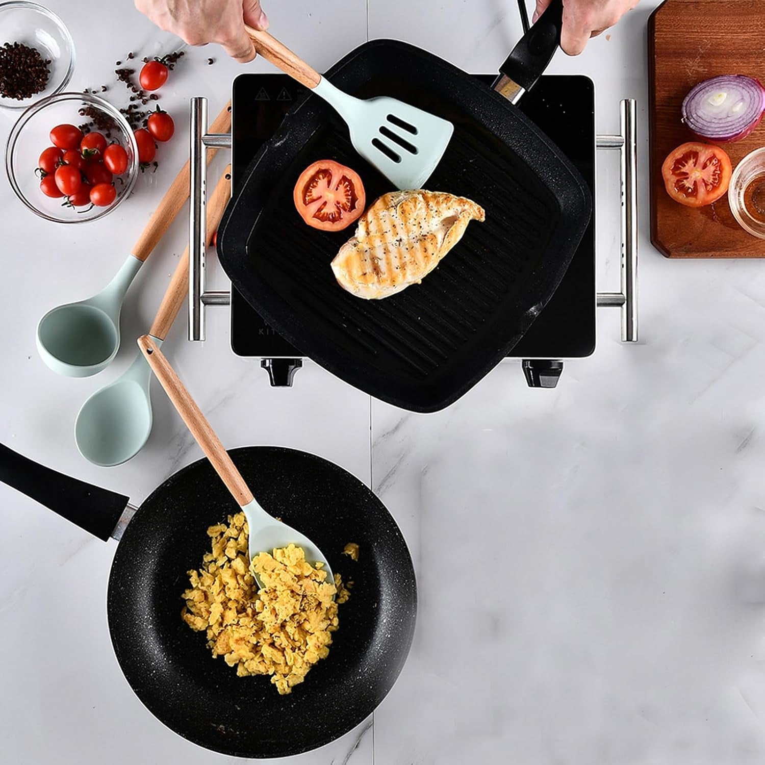 kitchen-utensils-set-5-pcs-non-stick-silicone-kitchen-cooking-utensils-with-wooden-handle-kitchen-spatula-cookware-utensils-set-heat-resistant-silicone-kitchen-gadgets-light-green