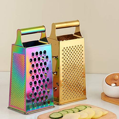 4 Sides Box Grater for Kitchen,Stainless Steel Cheese Grater with Handle,Multi-Function Vegetable Slicer Food Shredder for Chees,Ginger,Vegetables,Rainbow7