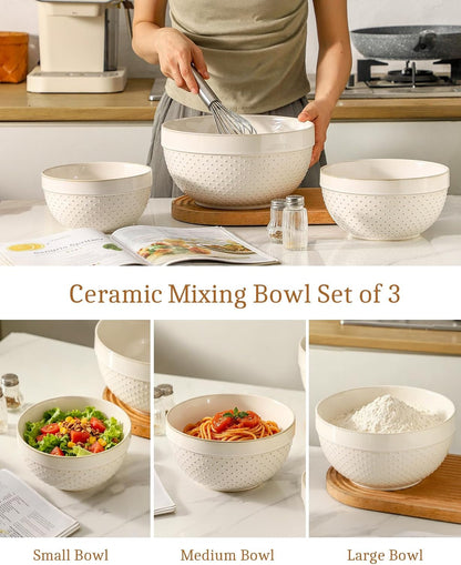 Ceramic Mixing Bowls Set of 3, Large Serving Bowls (10"/8"/6") for Baking, Kitchen Cooking, Serving, Food Prepping, Sourdough Kneading, Salad and Soup Bowl4